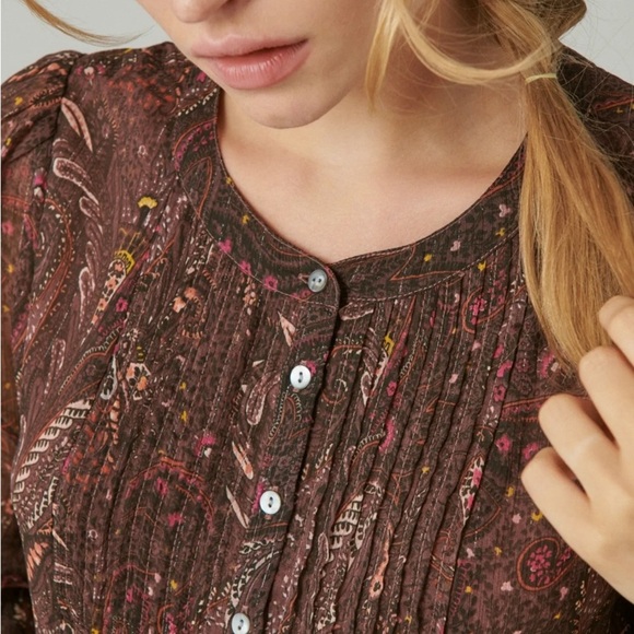 Lucky Brand Brown Long Sleeve Paisley Babydoll Dress - Picture 2 of 9